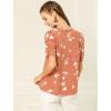 imageAllegra K Womens Floral Blouse Crew Neck Valentines Day Casual Shirred Short Sleeve TopCoral