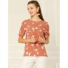 imageAllegra K Womens Floral Blouse Crew Neck Valentines Day Casual Shirred Short Sleeve TopCoral