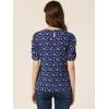 imageAllegra K Womens Floral Blouse Crew Neck Valentines Day Casual Shirred Short Sleeve TopDark Blue