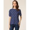 imageAllegra K Womens Floral Blouse Crew Neck Valentines Day Casual Shirred Short Sleeve TopDark Blue