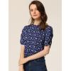 imageAllegra K Womens Floral Blouse Crew Neck Valentines Day Casual Shirred Short Sleeve TopDark Blue