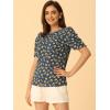 imageAllegra K Womens Floral Blouse Crew Neck Valentines Day Casual Shirred Short Sleeve TopDeep Blue