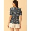 imageAllegra K Womens Floral Blouse Crew Neck Valentines Day Casual Shirred Short Sleeve TopDeep Blue