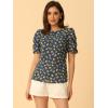 imageAllegra K Womens Floral Blouse Crew Neck Valentines Day Casual Shirred Short Sleeve TopDeep Blue