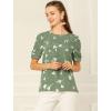 imageAllegra K Womens Floral Blouse Crew Neck Valentines Day Casual Shirred Short Sleeve TopGreen
