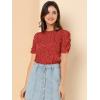 imageAllegra K Womens Floral Blouse Crew Neck Valentines Day Casual Shirred Short Sleeve TopRed
