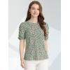 imageAllegra K Womens Floral Blouse Crew Neck Valentines Day Casual Shirred Short Sleeve TopTeal