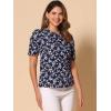 imageAllegra K Womens Floral Blouse Crew Neck Valentines Day Casual Shirred Short Sleeve TopWhite Floral