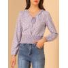 imageAllegra K Womens Floral Tie Neck Ruffle Collar Long Sleeve Smocked Waist Top