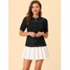 imageAllegra K Womens Gingham Button Up Shirt Blouse Short Sleeve Peter Pan Collar TopsBlack