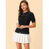 imageAllegra K Womens Gingham Button Up Shirt Blouse Short Sleeve Peter Pan Collar TopsBlack