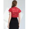 imageAllegra K Womens Lace Cardigan Open Front Elegant Short Sleeve Sheer Floral Cropped Bolero Lace Shrug TopRed