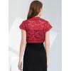 imageAllegra K Womens Lace Cardigan Open Front Elegant Short Sleeve Sheer Floral Cropped Bolero Lace Shrug TopWine Red