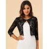 imageAllegra K Womens Lace Cardigan Open Front Lace Shrug Elegant Sheer Floral Cropped Bolero Lace TopsBlack