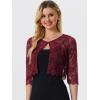 imageAllegra K Womens Lace Cardigan Open Front Lace Shrug Elegant Sheer Floral Cropped Bolero Lace TopsClaret Red