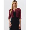 imageAllegra K Womens Lace Cardigan Open Front Lace Shrug Elegant Sheer Floral Cropped Bolero Lace TopsClaret Red