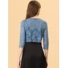 imageAllegra K Womens Lace Cardigan Open Front Lace Shrug Elegant Sheer Floral Cropped Bolero Lace TopsGrey Blue