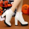 imageAllegra K Womens Lace Up Chunky Heels Platform Ankle Combat BootsWhite