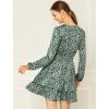 imageAllegra K Womens Leopard Print Round Neck Smock Waist Long Sleeve Ruffle Mini DressGreen