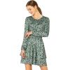imageAllegra K Womens Leopard Print Round Neck Smock Waist Long Sleeve Ruffle Mini DressGreen