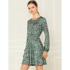 imageAllegra K Womens Leopard Print Round Neck Smock Waist Long Sleeve Ruffle Mini DressGreen