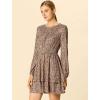imageAllegra K Womens Leopard Print Round Neck Smock Waist Long Sleeve Ruffle Mini DressLight Brown