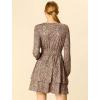 imageAllegra K Womens Leopard Print Round Neck Smock Waist Long Sleeve Ruffle Mini DressLight Brown