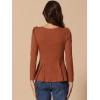 imageAllegra K Womens Long Sleeves Scoop Neck Casual Peplum Shirt TopsBrown