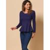 imageAllegra K Womens Long Sleeves Scoop Neck Casual Peplum Shirt TopsDark Blue