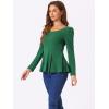 imageAllegra K Womens Long Sleeves Scoop Neck Casual Peplum Shirt TopsDark Green