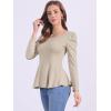 imageAllegra K Womens Long Sleeves Scoop Neck Casual Peplum Shirt TopsKhaki