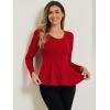 imageAllegra K Womens Long Sleeves Scoop Neck Casual Peplum Shirt TopsRed