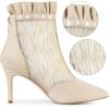 imageAllegra K Womens Mesh Heel Boots Stiletto Heels Ruffle Ankle BootsBeige