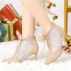 imageAllegra K Womens Mesh Lace Up Stiletto Heels Ankle BootsBeige