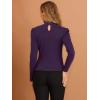 imageAllegra K Womens Mock Neck Puff Long Sleeve Knit Button Decor Ruched Tops