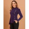 imageAllegra K Womens Mock Neck Puff Long Sleeve Knit Button Decor Ruched Tops
