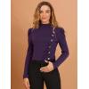 imageAllegra K Womens Mock Neck Puff Long Sleeve Knit Button Decor Ruched Tops