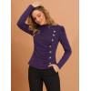 imageAllegra K Womens Mock Neck Puff Long Sleeve Knit Button Decor Ruched Tops