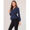imageAllegra K Womens Office Work Blouse Tie Waist Plaid Check Long Sleeve Workwear Wrap Peplum Top