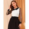 imageAllegra K Womens Peter Pan Collar Contrast Color Mesh Sheer Dots Print Long Sleeve Tops