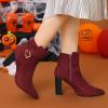 imageAllegra K Womens Pointed Toe Buckle Decor Chunky Heel Ankle BootsBurgundy