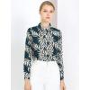 imageAllegra K Womens Tropical Print Blouse Lapel Collar Long Sleeve Elegant Button Down ShirtBluetropical Leaves