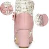 imageAllegra K Womens Tweed Plaid Heels Boot Bow Block Heels Ankle BootsPink