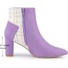 imageAllegra K Womens Tweed Plaid Heels Boot Bow Block Heels Ankle BootsPurple