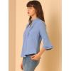 imageAllegra K Womens V Neck Pleated Front Blouse Casual Swiss Dots 34 Bell Sleeve TopLight Blue