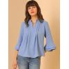 imageAllegra K Womens V Neck Pleated Front Blouse Casual Swiss Dots 34 Bell Sleeve TopLight Blue