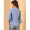 imageAllegra K Womens V Neck Pleated Front Blouse Casual Swiss Dots 34 Bell Sleeve TopLight Blue