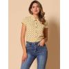 imageAllegra K Womens Vintage Polka Dots Shirt Retro Short Sleeve Button Up TopsYellow Khaki