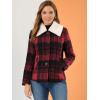 imageAllegra K Womens Winter Detachable Collared Button Pockets Check Plaid CoatRed
