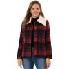 imageAllegra K Womens Winter Detachable Collared Button Pockets Check Plaid CoatRed